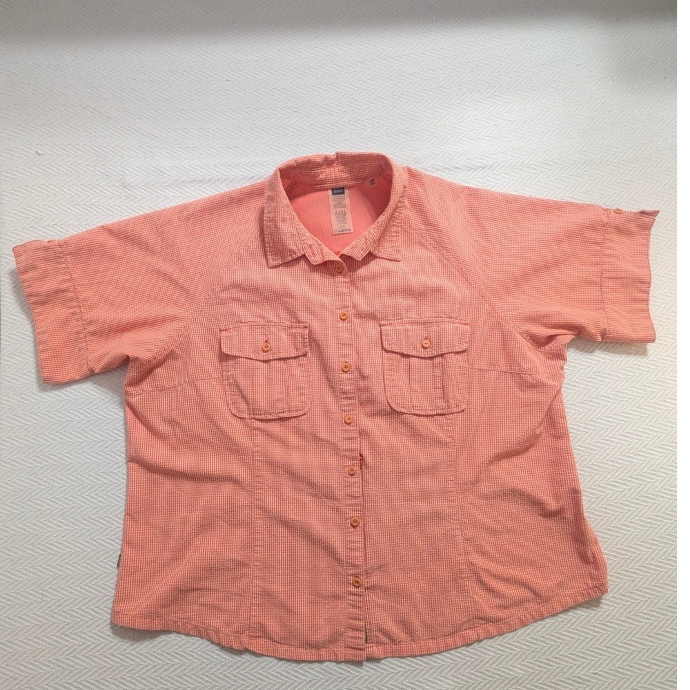 REI Women's 2X UPF 45+ Hiking Shirt Coral Plaid Short Sleeve Vented Travel